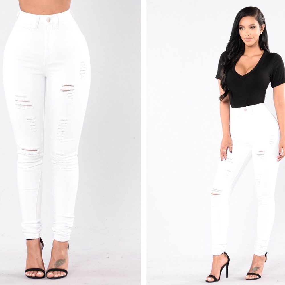 Fashion Nova Distressed White Jeans